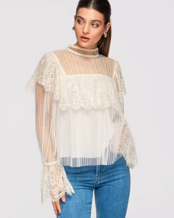 Bluza cu dantela  OW-TS-E0009, Ecru
