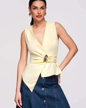 Bluza eleganta fara maneca  OW-TS-E0002, Galben