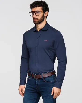 Camasa din bumbac REGULAR cu broderie contrastanta  K697, Albastru inchis