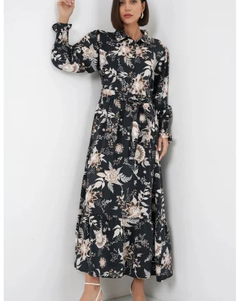 Rochie tip camasa,  maneci lungi, multicolor, viscoza/nylon