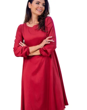 Rochie trapez din viscoza cu maneci lungi,, Rosu