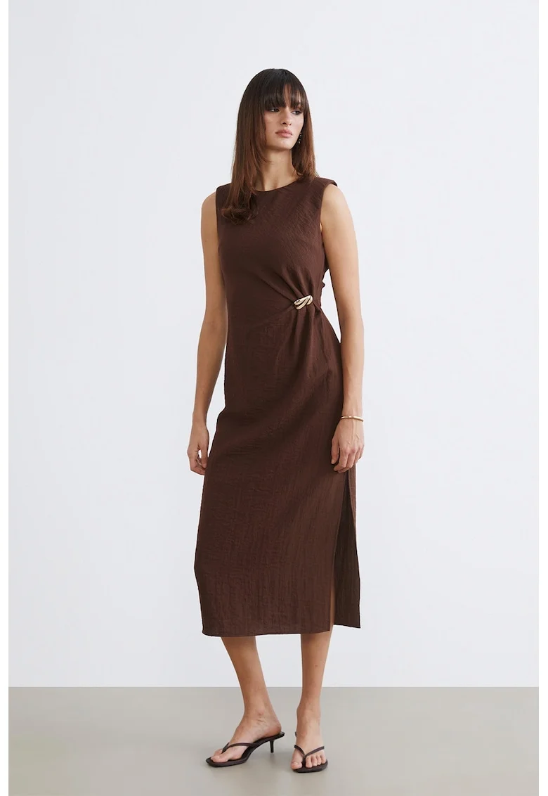 Rochie midi cu slit lateral, Maro pamantiu