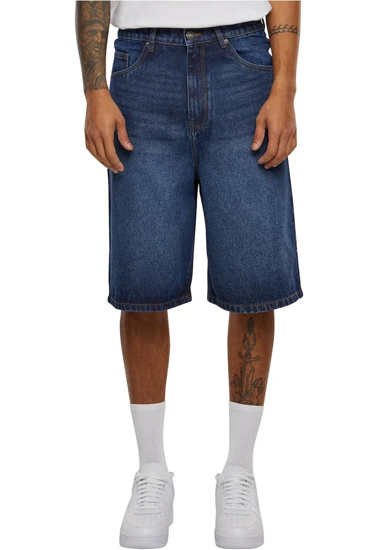 Bermude din denim cu talie medie, Albastru petrol