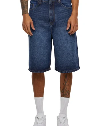 Bermude din denim cu talie medie, Albastru petrol
