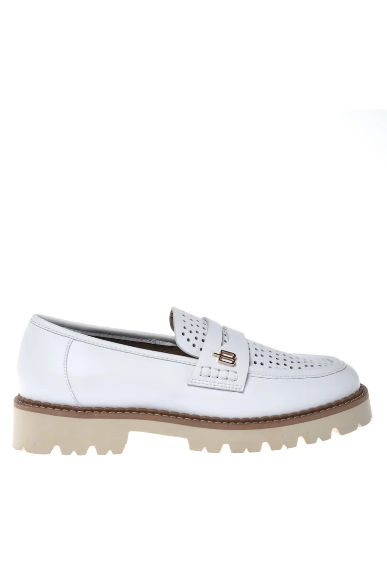 Mocasini de piele cu perforatii, Alb