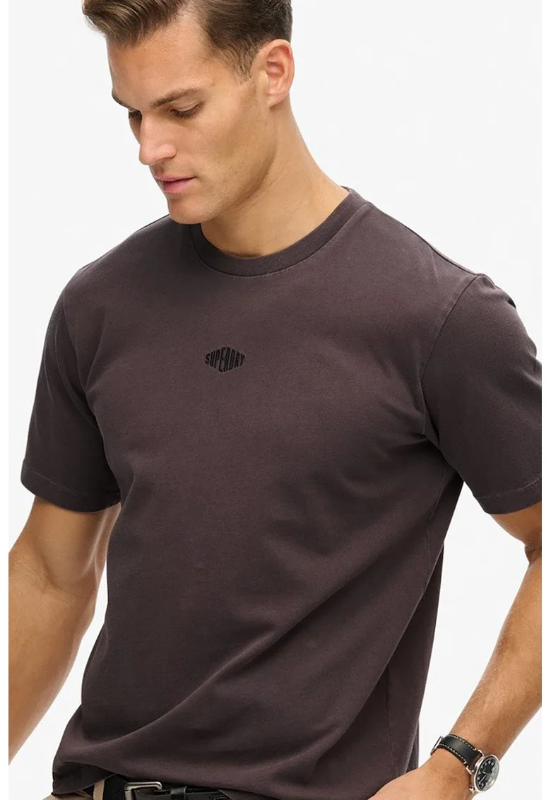 Tricou din bumbac cu decolteu la baza gatului, Maro