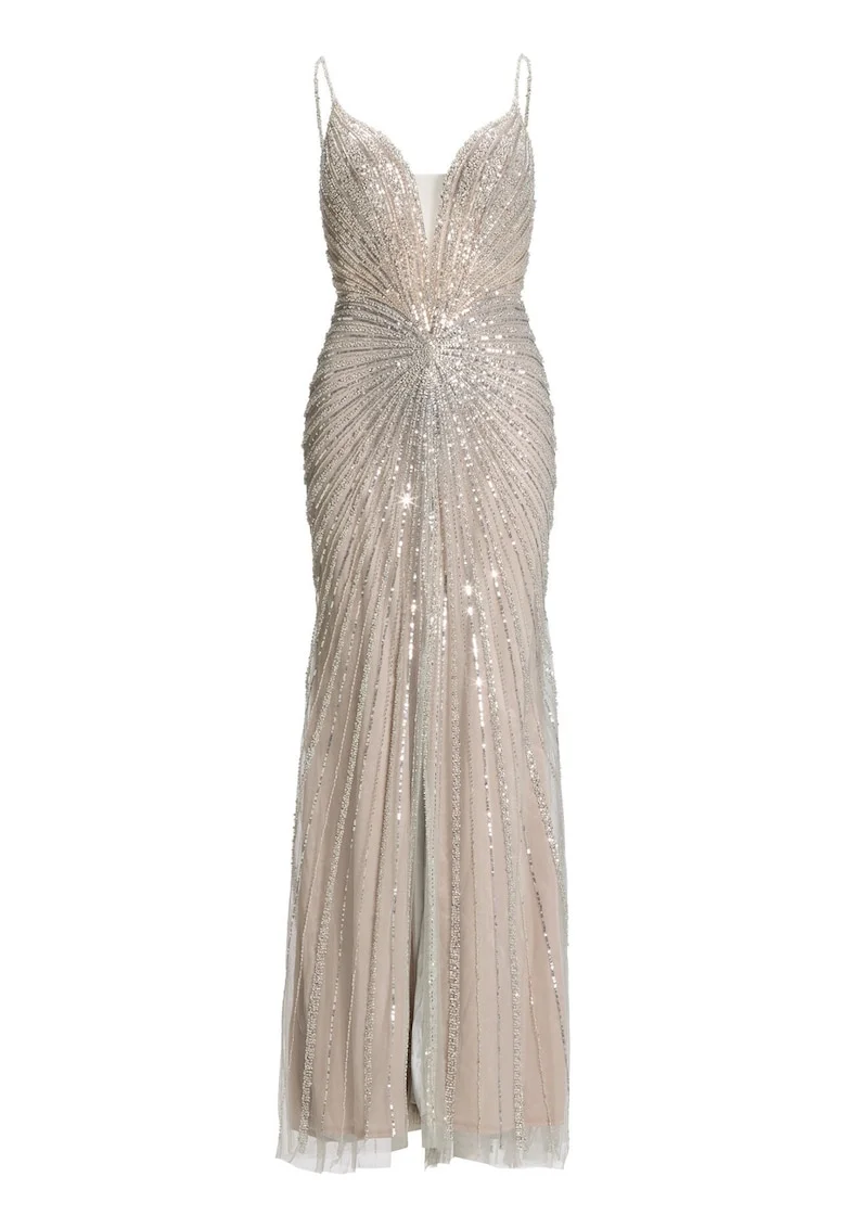 Rochie de seara,  argintie, nylon, cu fermoar