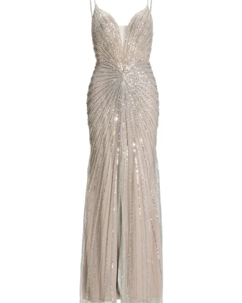 Rochie de seara,  argintie, nylon, cu fermoar