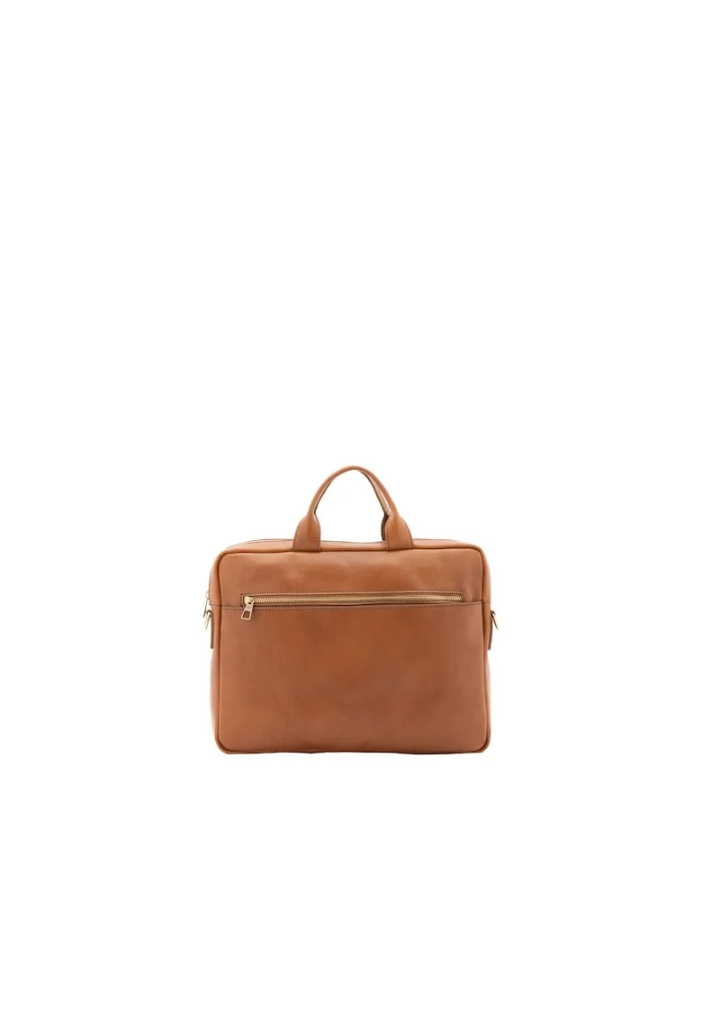 Servieta de piele unisex cu bareta detasabila, Caramel
