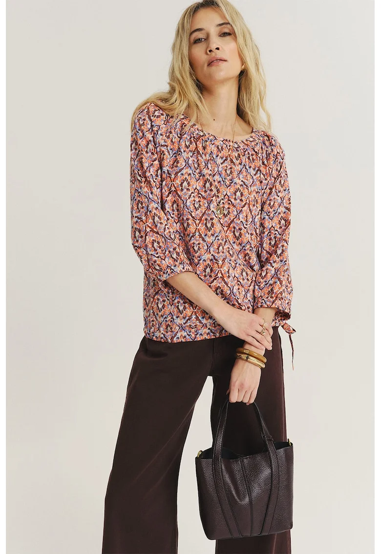 Bluza cu model si maneci trei sferturi, Multicolor