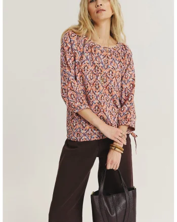Bluza cu model si maneci trei sferturi, Multicolor
