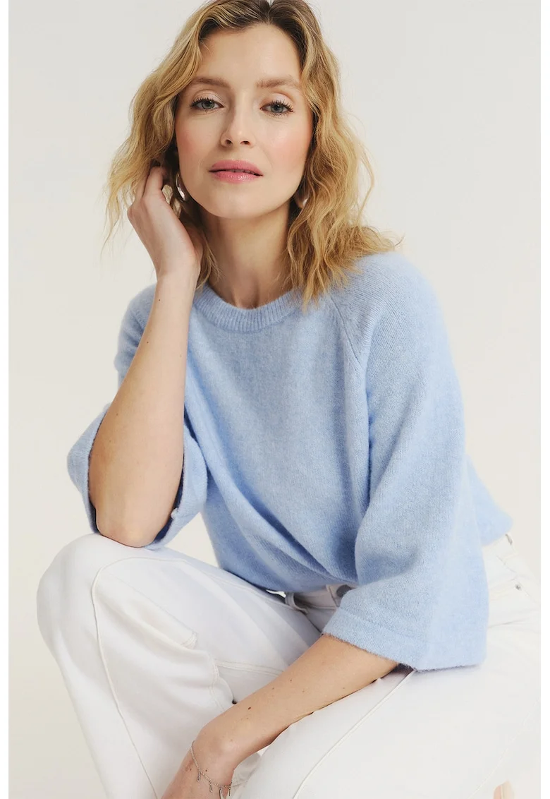 Pulover lejer cu maneci raglan, Albastru deschis