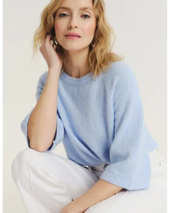 Pulover lejer cu maneci raglan, Albastru deschis