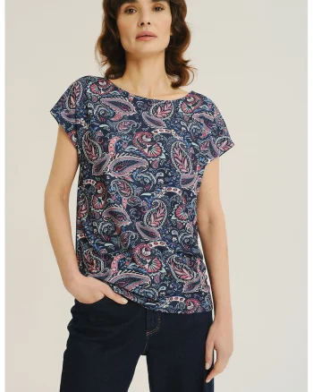 Bluza vaporoasa cu imprimeu, Roz/Bleumarin
