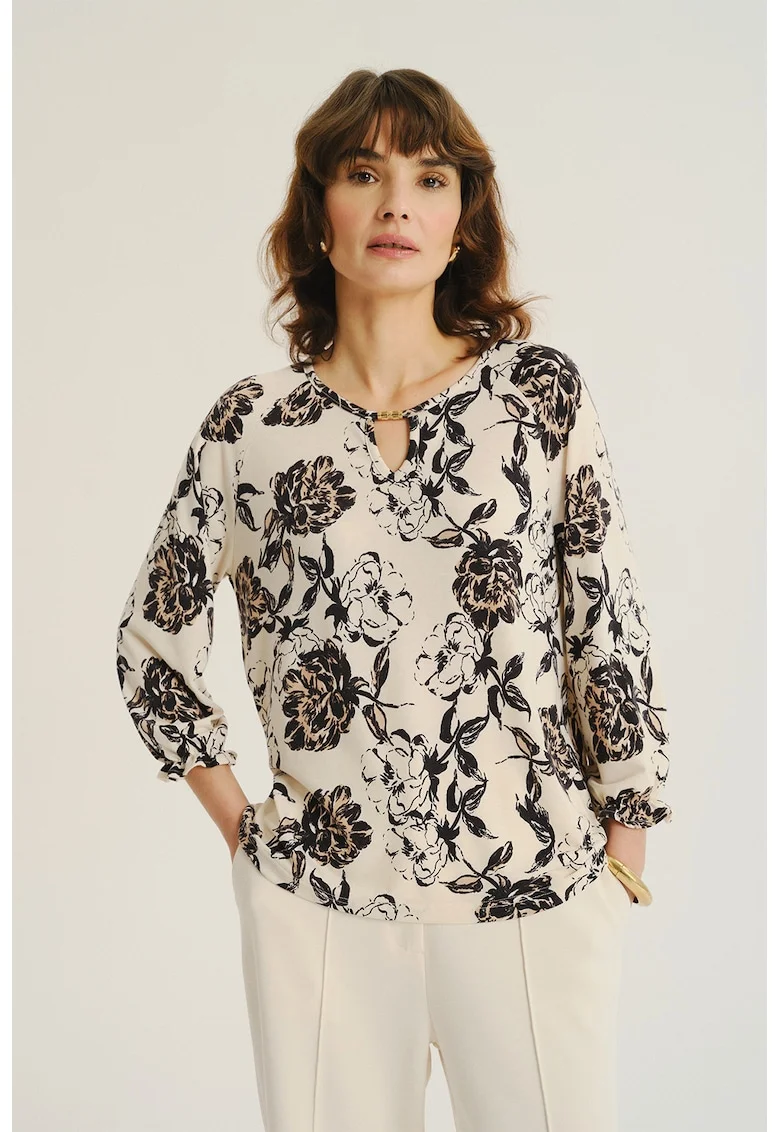 Bluza vaporoasa cu model, Negru/Bej