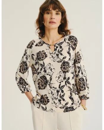 Bluza vaporoasa cu model, Negru/Bej