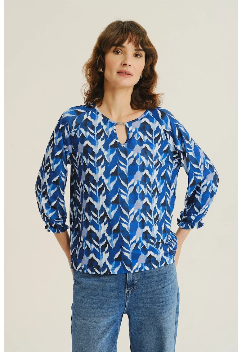 Bluza vaporoasa cu model, Alb/Bleumarin
