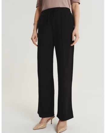 Pantaloni de trening cu croiala dreapta si talie ajustabila, Negru