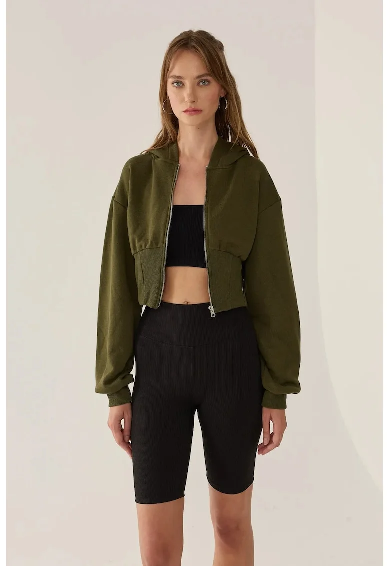 Hanorac slim sit crop cu fermoar