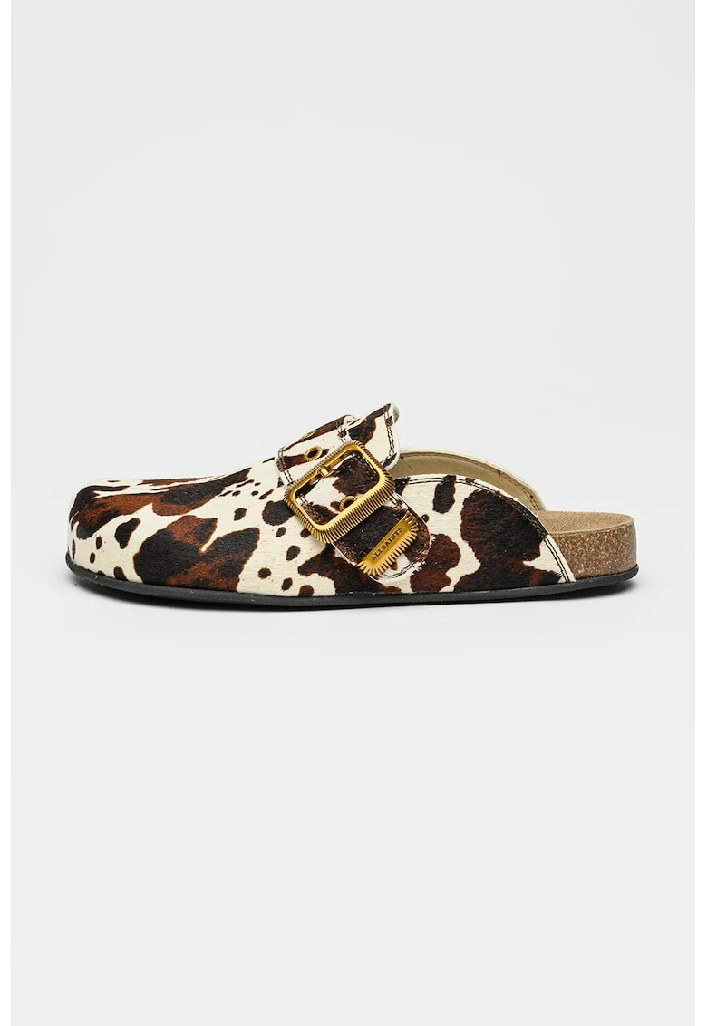 Saboti de piele cu animal print Staffa, Alb/Maro