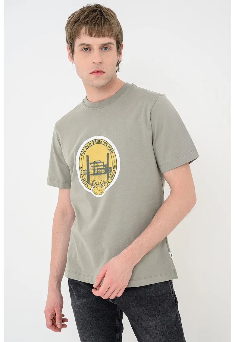 Tricou cu imprimeu logo Shaw, Galben antichizat/Sage Green
