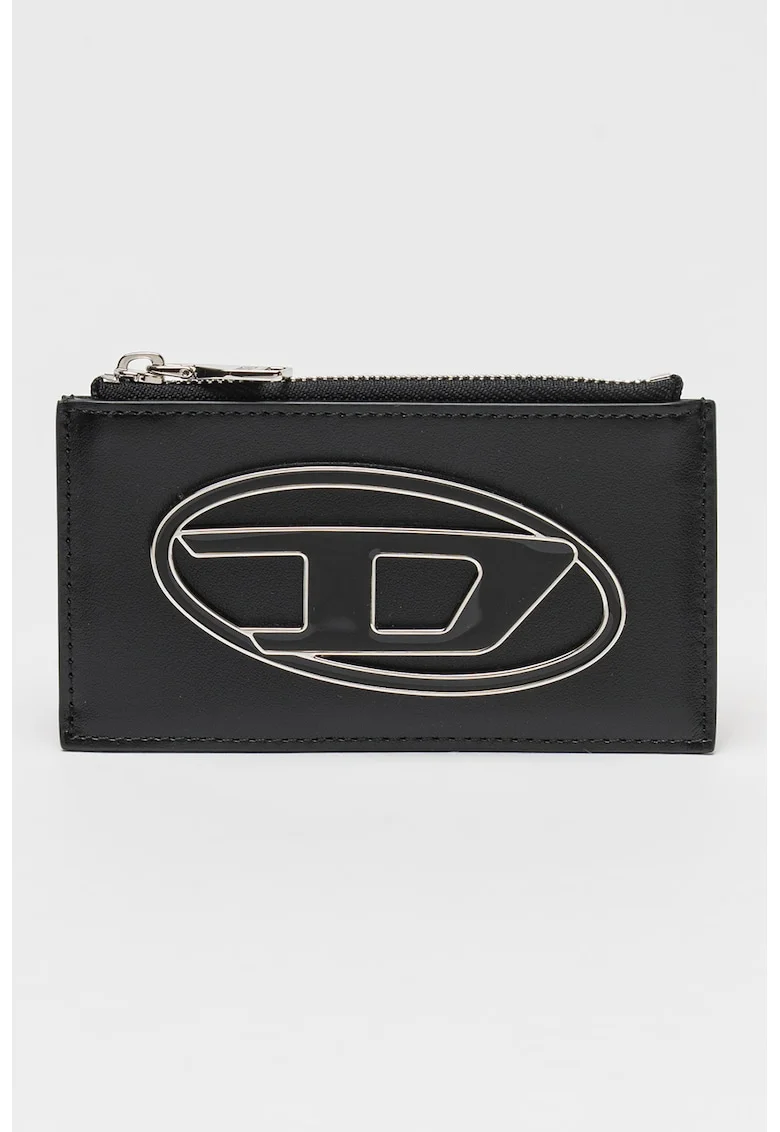 Portcart de piele cu logo metalic, Negru