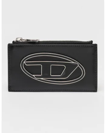 Portcart de piele cu logo metalic, Negru