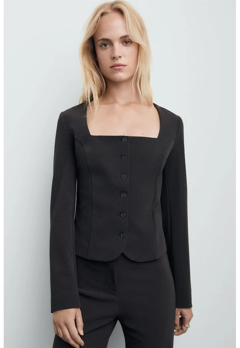 Sacou crop slim-fit, Negru