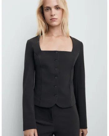 Sacou crop slim-fit, Negru