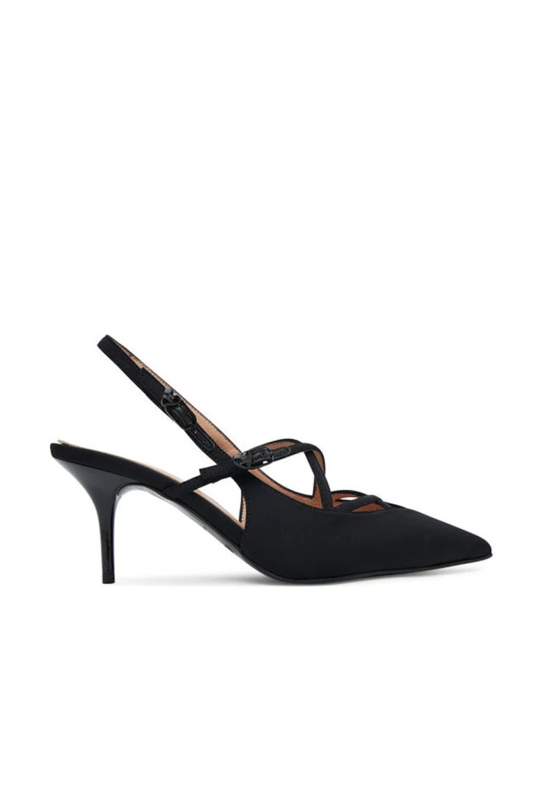 Sandale dama  pantofi cu toc, negru, tesatura,
