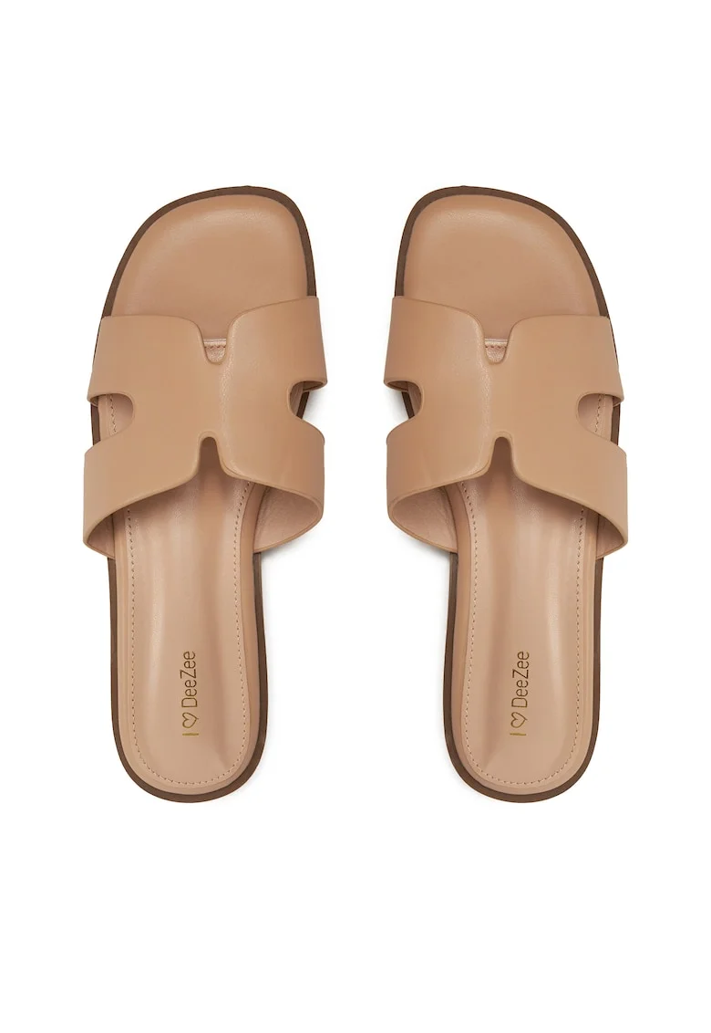 Papuci dama  model DZ-S8, bej, piele ecologica,