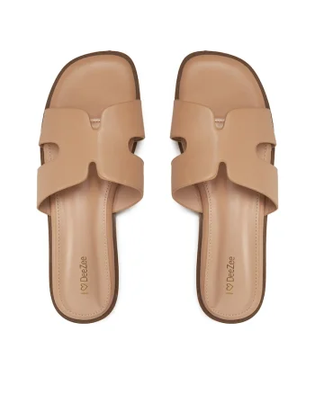 Papuci dama  model DZ-S8, bej, piele ecologica,