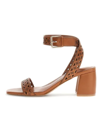 Sandale cu perforatii si model logo, Caramel