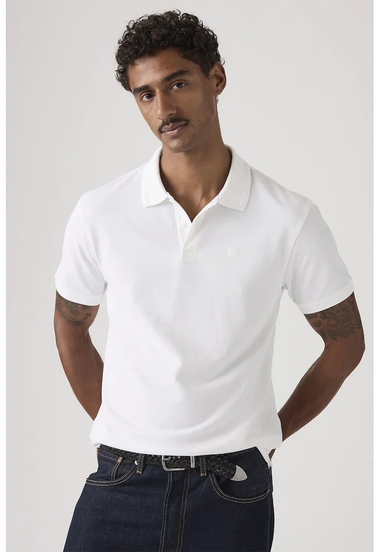 Tricou polo din bumbac pique, Alb optic