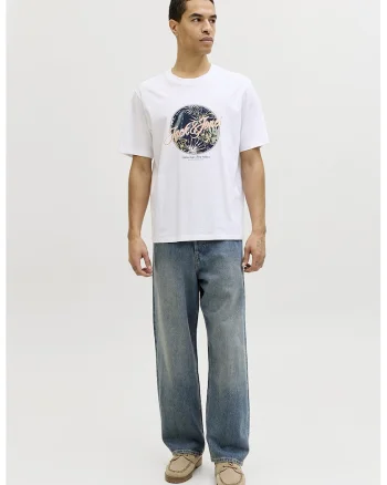 Tricou de bumbac cu imprimeu grafic si logo, Alb optic