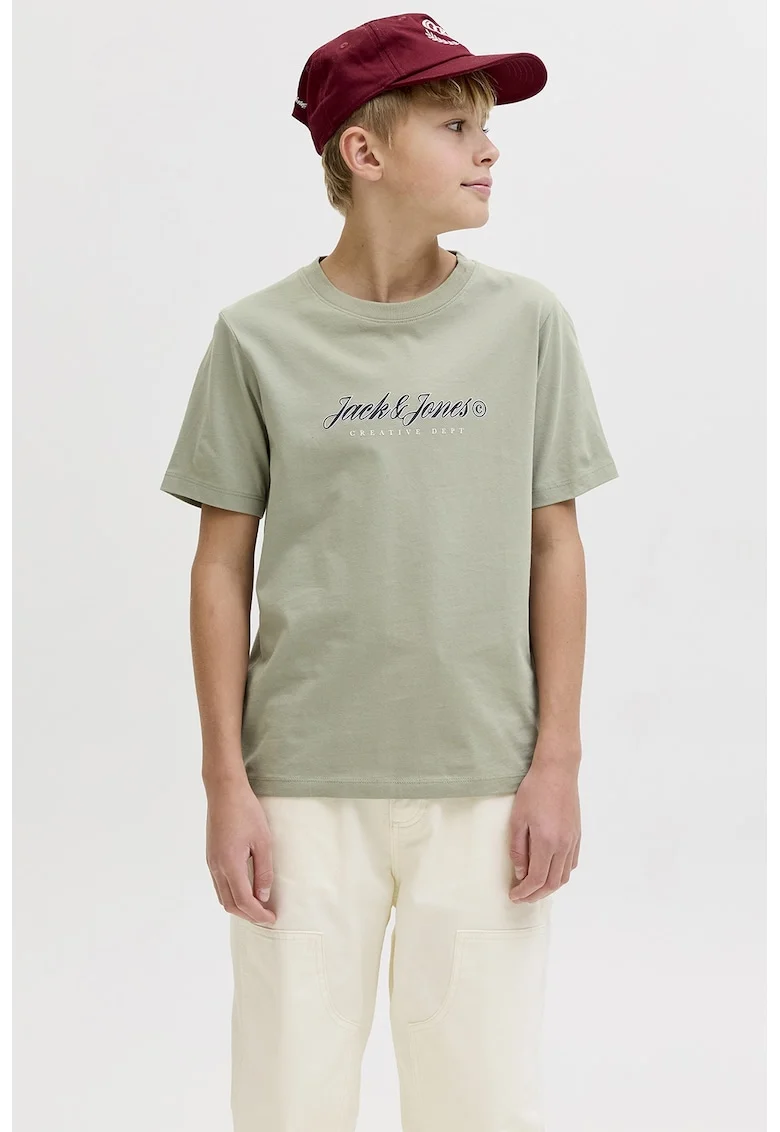 Tricou din bumbac organic cu logo pe piept, Verde pal