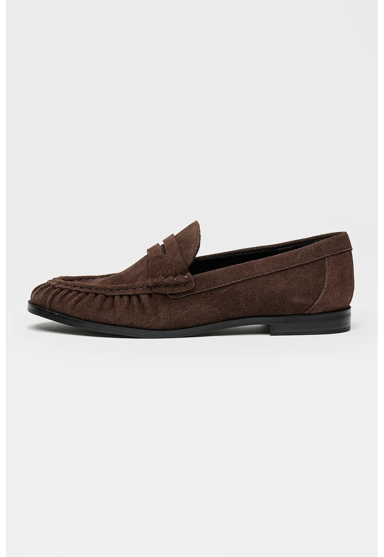 Pantofi loafer de piele intoarsa Astera, Maro inchis