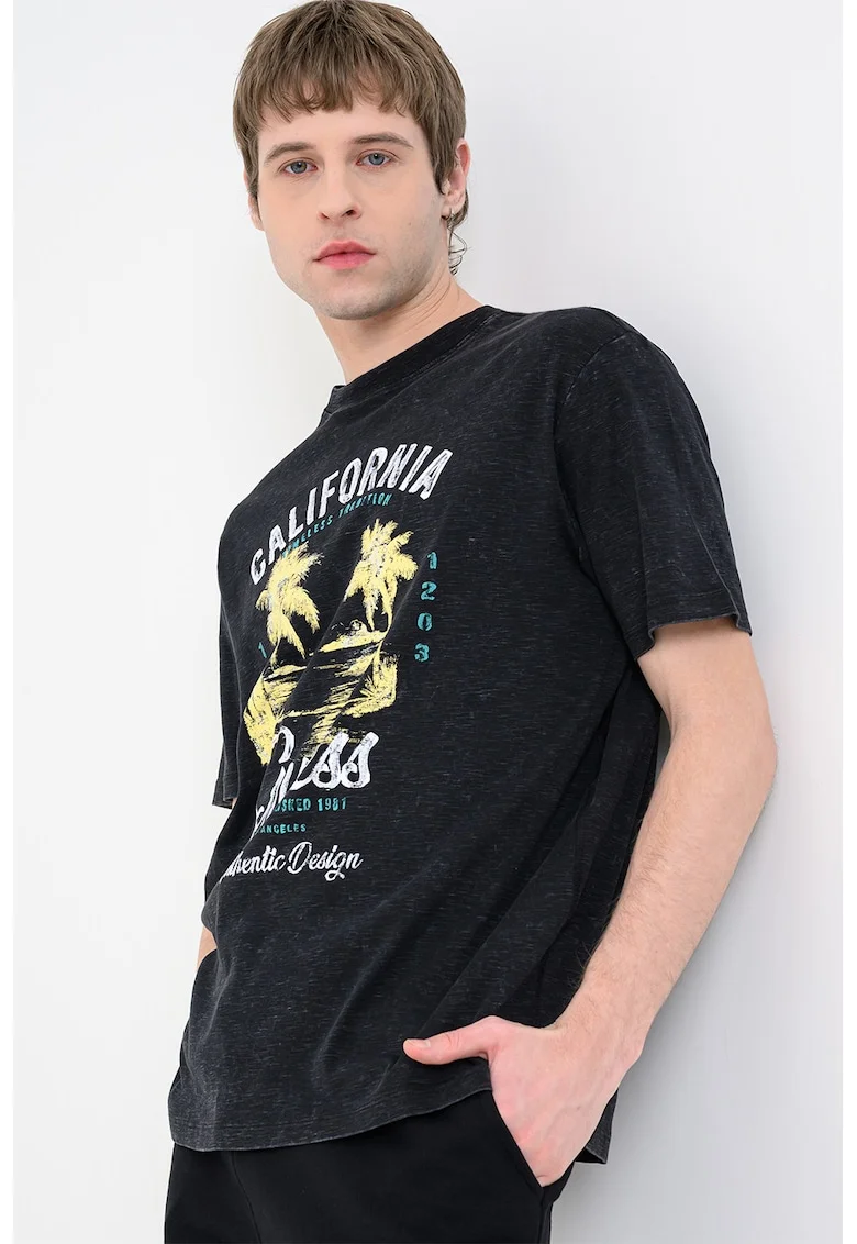 Tricou cu imprimeu logo, Negru