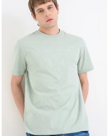 Tricou cu decolteu la baza gatului si logo, Verde pal