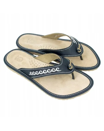 Papuci de dama, Piele, Crem/Bleumarin