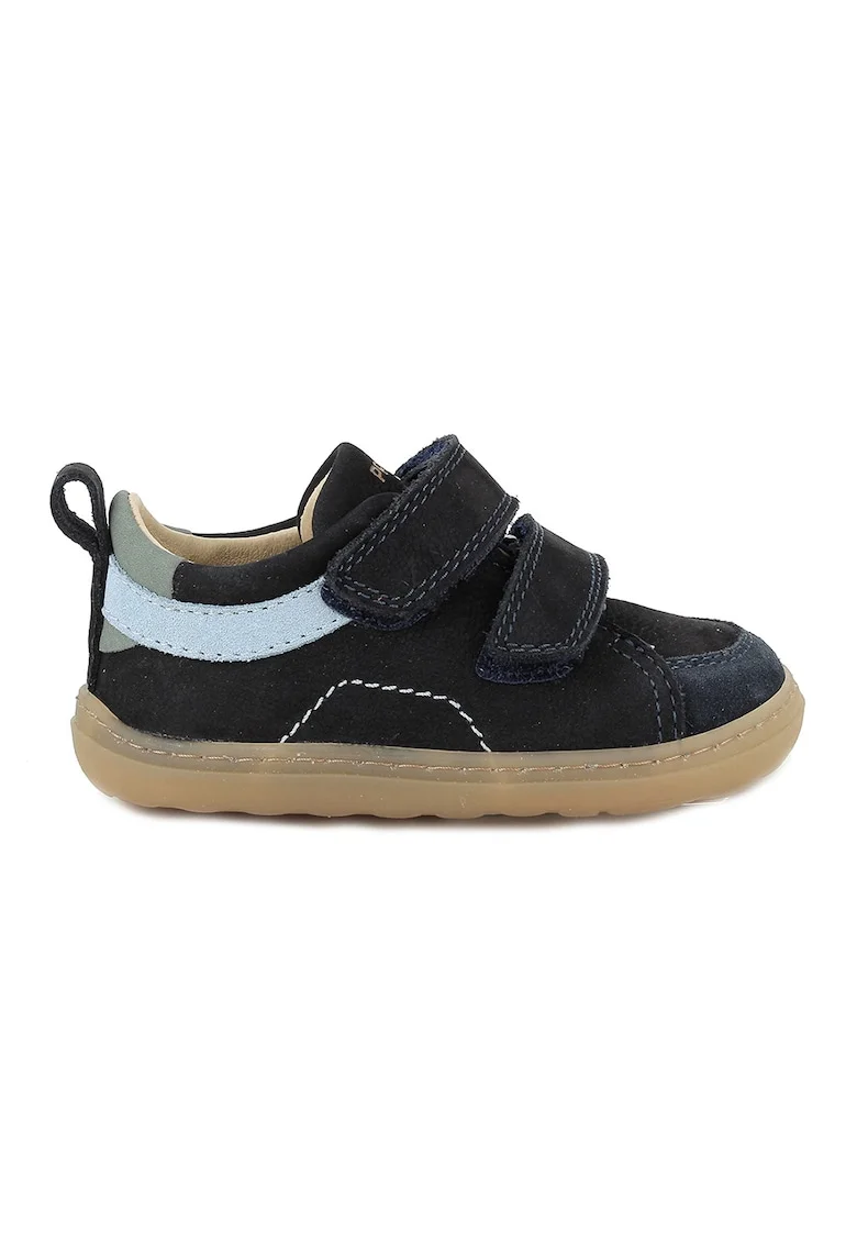 Pantofi sport din piele intoarsa cu inchidere velcro, Albastru pastel/Negru/Verde pal
