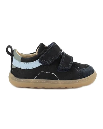 Pantofi sport din piele intoarsa cu inchidere velcro, Albastru pastel/Negru/Verde pal