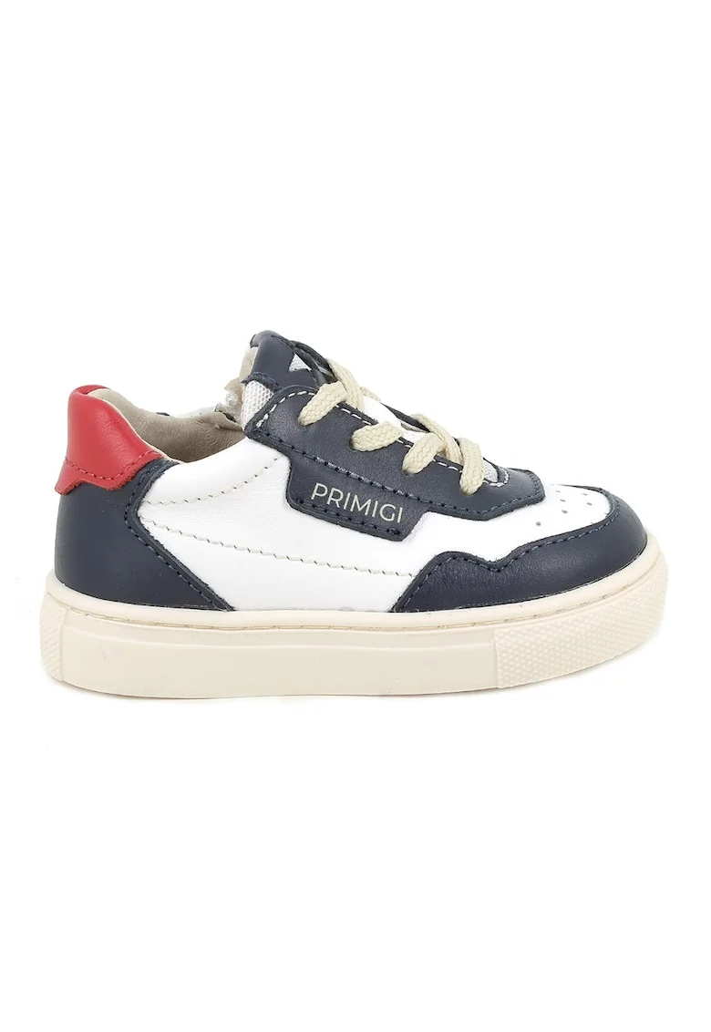 Pantofi sport din piele cu garnituri contrastante, Alb/Negru/Coral