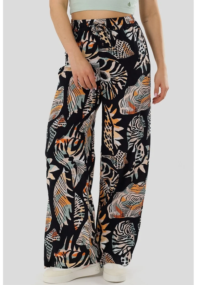 Pantaloni cu croiala ampla si talie inalta Poppy, Negru/Portocaliu/Bej
