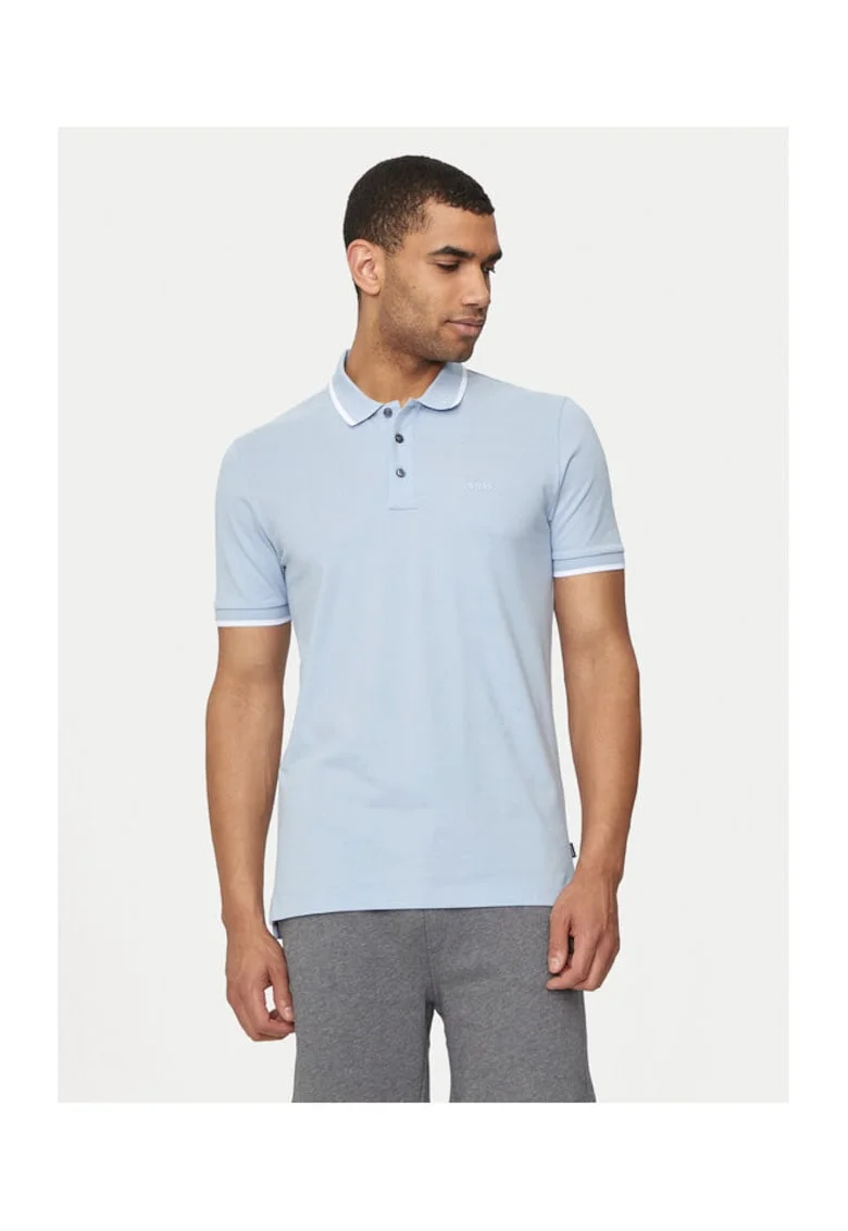 Tricou polo barbat,  material sintetic, albastru
