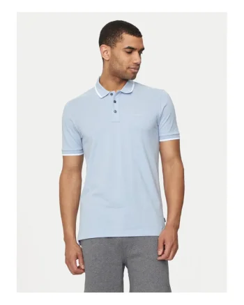 Tricou polo barbat,  material sintetic, albastru
