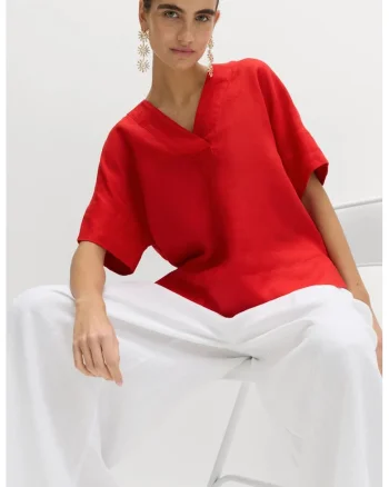 Tricou de in cu decolteu in V, Rosu vermillion