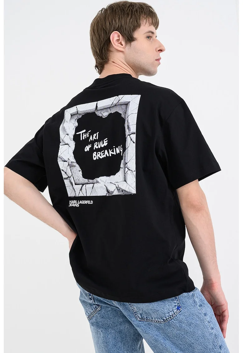 Tricou cu imprimeu logo, Negru/Alb murdar