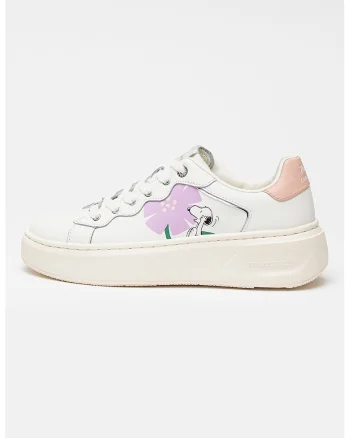 Pantofi sport din piele cu model cu Snoopy Queency, Alb/Roz pastel