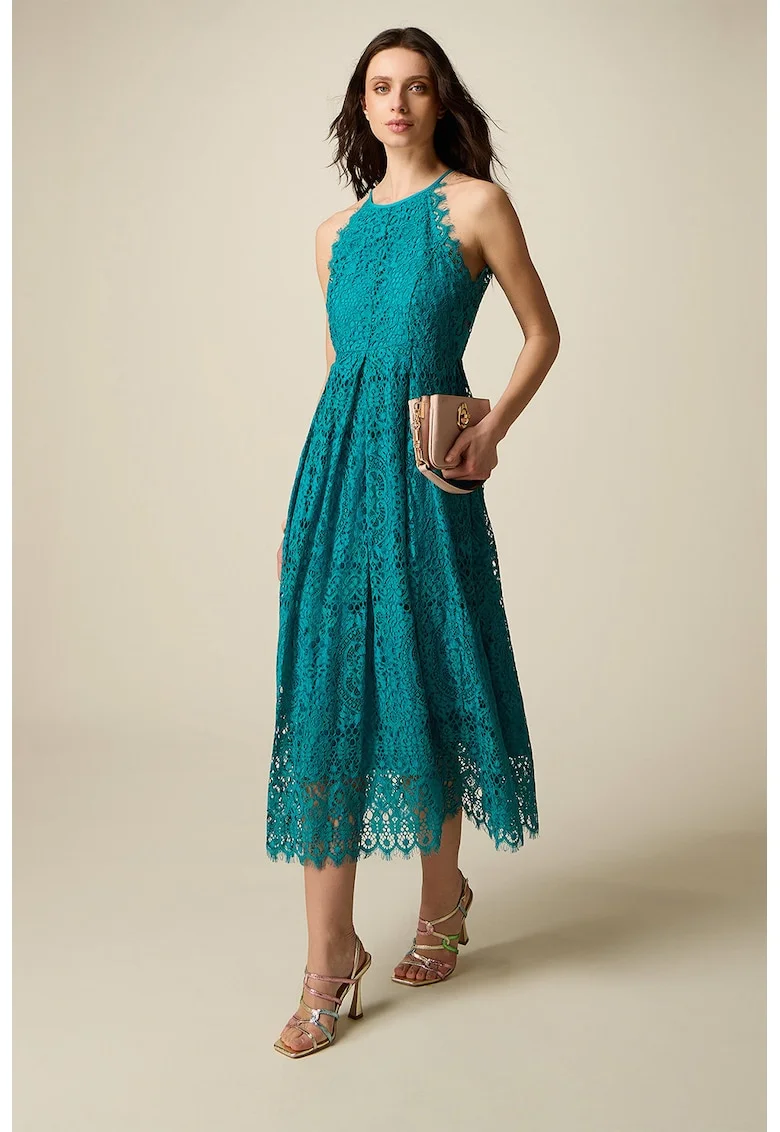 Rochie midi de dantela, Turcoaz